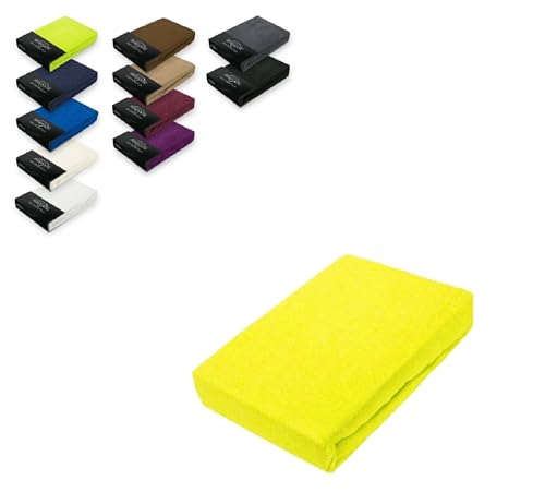 EXKLUSIV HEIMTEXTIL Frottee Spannbettlaken 90-100 x 200 cm 80% Baumwolle, 20% Polyester Öko - Tex Zertifiziert, Markenqualität, Matratzenhöhe bis 25 cm, Gelb von EXKLUSIV HEIMTEXTIL