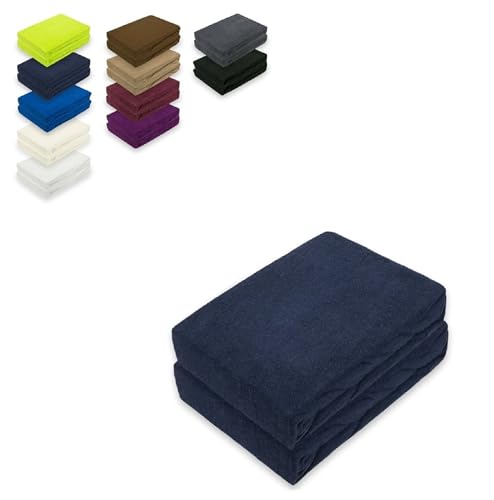 EXKLUSIV HEIMTEXTIL Frottee Spannbettlaken Doppelpack 120 x 200 cm 80% Baumwolle, 20% Polyester Öko - Tex Zertifiziert, Markenqualität, Matratzenhöhe bis 25 cm, Navyblau von EXKLUSIV HEIMTEXTIL