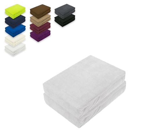 EXKLUSIV HEIMTEXTIL Frottee Spannbettlaken Doppelpack 120 x 200 cm 80% Baumwolle, 20% Polyester Öko - Tex Zertifiziert, Markenqualität, Matratzenhöhe bis 25 cm, Silber von EXKLUSIV HEIMTEXTIL