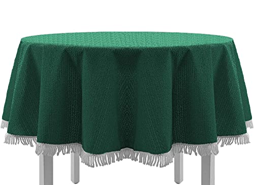 EXKLUSIV HEIMTEXTIL Gartentischdecke mit Fransen Tischdecke Classic Outdoor PVC Weichschaum rutschhemmend für Garten, Balkon, Terrasse 130 cm rund grün von EXKLUSIV HEIMTEXTIL