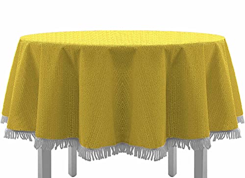 EXKLUSIV HEIMTEXTIL Gartentischdecke mit Fransen Tischdecke Classic Outdoor PVC Weichschaum rutschhemmend für Garten, Balkon, Terrasse 130 cm rund gelb von EXKLUSIV HEIMTEXTIL
