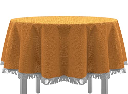 EXKLUSIV HEIMTEXTIL Gartentischdecke mit Fransen Tischdecke rund oval eckig Classic 130 cm rund orange von EXKLUSIV HEIMTEXTIL