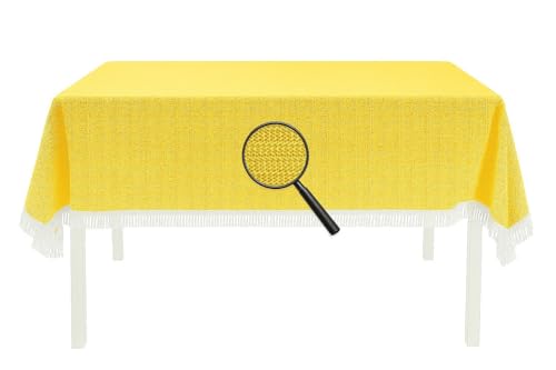 EXKLUSIV HEIMTEXTIL Gartentischdecke mit Fransen Tischdecke Classic Outdoor PVC Weichschaum rutschhemmend für Garten, Balkon, Terrasse 130x160 cm eckig gelb von EXKLUSIV HEIMTEXTIL
