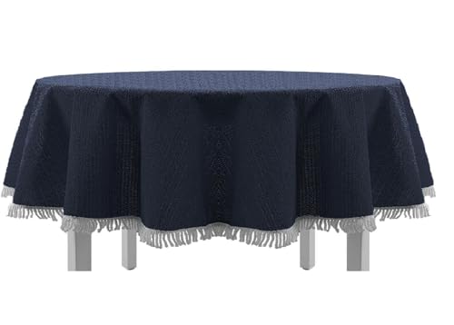 EXKLUSIV HEIMTEXTIL Gartentischdecke mit Fransen Tischdecke Classic Outdoor PVC Weichschaum rutschhemmend für Garten, Balkon, Terrasse 140x180 cm oval blau von EXKLUSIV HEIMTEXTIL