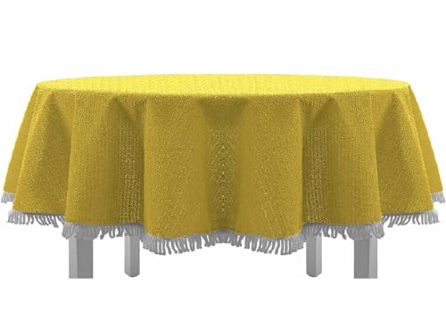 EXKLUSIV HEIMTEXTIL Gartentischdecke mit Fransen Tischdecke Classic Outdoor PVC Weichschaum rutschhemmend für Garten, Balkon, Terrasse 140x180 cm oval gelb von EXKLUSIV HEIMTEXTIL