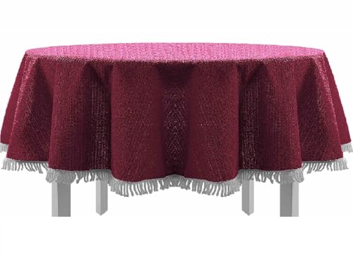 EXKLUSIV HEIMTEXTIL Gartentischdecke mit Fransen Tischdecke Classic Outdoor PVC Weichschaum rutschhemmend für Garten, Balkon, Terrasse 150x210 cm oval Bordeaux von EXKLUSIV HEIMTEXTIL