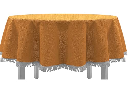 EXKLUSIV HEIMTEXTIL Gartentischdecke mit Fransen Tischdecke Classic Outdoor PVC Weichschaum rutschhemmend für Garten, Balkon, Terrasse 150x210 cm oval orange von EXKLUSIV HEIMTEXTIL