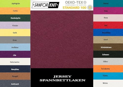 EXKLUSIV HEIMTEXTIL Jersey Spannbettlaken 140-160 x 200 cm 100% Baumwolle Öko - Tex Zertifiziert, Markenqualität, Matratzenhöhe bis 25 cm, Bordeaux von EXKLUSIV HEIMTEXTIL