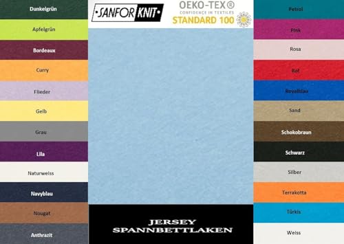EXKLUSIV HEIMTEXTIL Jersey Spannbettlaken 140-160 x 200 cm 100% Baumwolle Öko - Tex Zertifiziert, Markenqualität, Matratzenhöhe bis 25 cm, Hellblau von EXKLUSIV HEIMTEXTIL