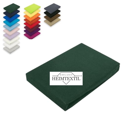 EXKLUSIV HEIMTEXTIL Jersey Spannbettlaken Premium Marke 140-160 x 200 cm 100% Baumwolle Öko - Tex Zertifiziert, Markenqualität, Matratzenhöhe bis 25 cm, Dunkelgrün von EXKLUSIV HEIMTEXTIL