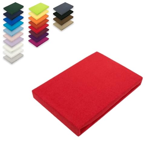 EXKLUSIV HEIMTEXTIL Microfaser Spannbettlaken Rundumgummizug 100% Polyester, 130 g/m², Steghöhe 30 cm, Öko - Tex Zertifiziert,180-200 x 200-220 cm + 40 cm Rot von EXKLUSIV HEIMTEXTIL