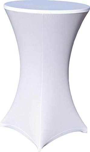 EXKLUSIV HEIMTEXTIL Stehtischhusse Stretch für Bistrotisch mit 4 Fußlaschen elastisch Ø 60-65x110-120 cm Weiß von EXKLUSIV HEIMTEXTIL