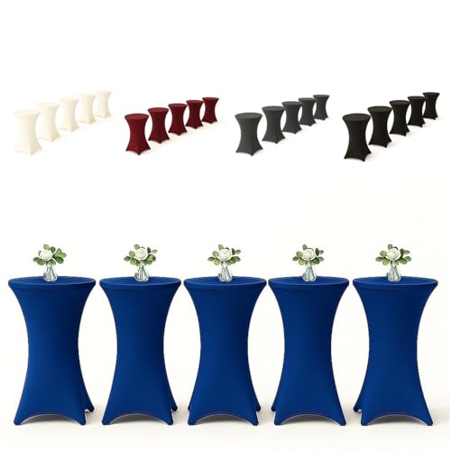 EXKLUSIV HEIMTEXTIL Stehtischhusse für Bistrotisch mit 4 verstärkten Fußlaschen elastisch Stretch Oeko-TEX Zertifiziert Ø 80-85x110-120 cm Royalblau (5 Stück) von EXKLUSIV HEIMTEXTIL