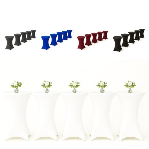 EXKLUSIV HEIMTEXTIL Stehtischhusse für Bistrotisch mit 4 verstärkten Fußlaschen elastisch Stretch Oeko-TEX Zertifiziert Ø 80-85x110-120 cm Weiss (5 Stück) von EXKLUSIV HEIMTEXTIL