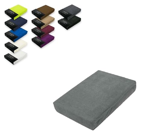EXKLUSIV HEIMTEXTIL Frottee Spannbettlaken 180-200 x 200 cm 80% Baumwolle, 20% Polyester Öko - Tex Zertifiziert, Markenqualität, Matratzenhöhe bis 25 cm, Grau von EXKLUSIV HEIMTEXTIL