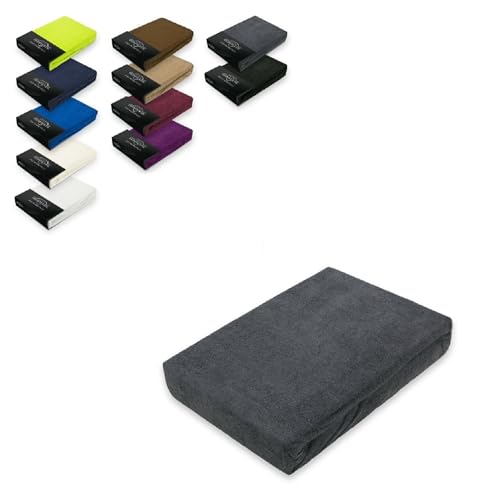 EXKLUSIV HEIMTEXTIL Frottee Spannbettlaken 60-70 x 140 cm 80% Baumwolle, 20% Polyester Öko - Tex Zertifiziert, Markenqualität, Matratzenhöhe bis 10 cm, Anthrazit von EXKLUSIV HEIMTEXTIL