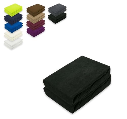 EXKLUSIV HEIMTEXTIL Frottee Spannbettlaken Doppelpack 140-160 x 200 cm 80% Baumwolle, 20% Polyester Öko - Tex Zertifiziert, Markenqualität, Matratzenhöhe bis 25 cm, Schwarz von EXKLUSIV HEIMTEXTIL