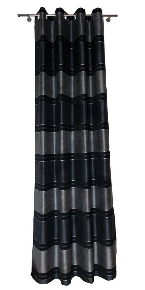 Vorhang Oesenschal Ösenvorhang 140x235 cm Deko Gardine, EXKLUSIV HEIMTEXTIL, Ösen (1 St), halbtransparent, Blockstreifen mit silbernen Konturstreifen von EXKLUSIV HEIMTEXTIL