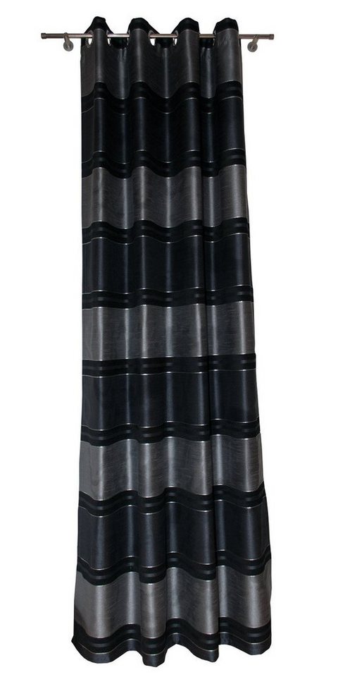 EXKLUSIV HEIMTEXTIL Vorhang Oesenschal Ösenvorhang 140x235 cm Deko Gardine, Ösen (1 St), halbtransparent, Blockstreifen mit silbernen Konturstreifen von EXKLUSIV HEIMTEXTIL