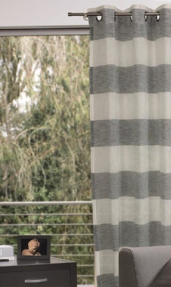 EXKLUSIV HEIMTEXTIL Vorhang Oesenschal Ösenvorhang 140x235 cm Saba Deko Gardine Leinenoptik Streif, Ösen (1 St), halbtransparent, mit Blockstreifen von EXKLUSIV HEIMTEXTIL