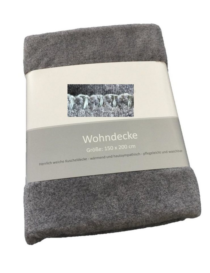 Wolldecke Kuscheldecke Wohndecke 150 x 200 cm, EXKLUSIV HEIMTEXTIL, mit Schlingstichverzierung von EXKLUSIV HEIMTEXTIL