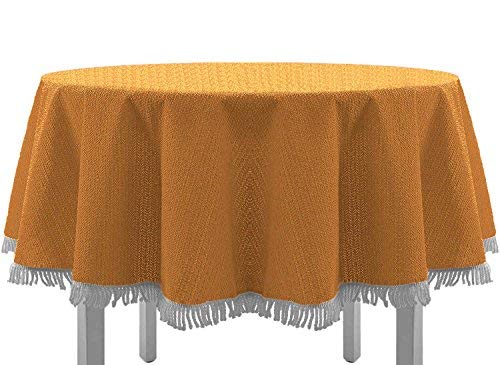 EXKLUSIV HEIMTEXTIL Gartentischdecke mit Fransen Tischdecke Classic Outdoor PVC Weichschaum rutschhemmend für Garten, Balkon, Terrasse 160 cm rund orange von EXKLUSIV HEIMTEXTIL