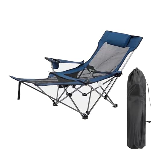EXKURPOO Angelhocker Outdoor Camping Stuhl Rückenlehne Tragbares Bett Nickerchen Camp Angeln Faltbare Strand Lounge(Net Blue) von EXKURPOO