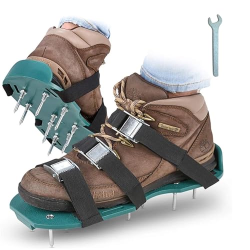 EXKURPOO Rasenlüftungsschuhe Rasenbelüfter Spikes Schuhe Sandalen mit 5 verstellbaren Riemen, Universalgröße for alle Schuhe oder Stiefel, Grasgrubber(Green) von EXKURPOO