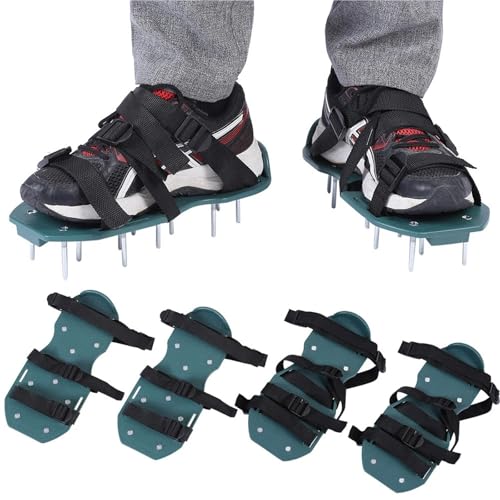 EXKURPOO Rasenlüftungsschuhe Rasenbelüfterschuhe, 1 Paar Rasenbelüftersandalen Bodenlockerungsbelüfter Spikeschuhe Gartenwerkzeug(3 Straps) von EXKURPOO