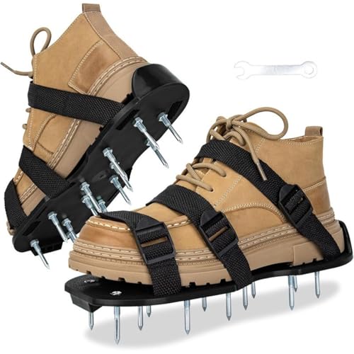 EXKURPOO Rasenlüftungsschuhe Rasenbelüfterschuhe mit Klettverschluss, einzigartiges Design, frei installierbare, robuste Belüftungssandalen mit Spikes(6 Bands Black) von EXKURPOO