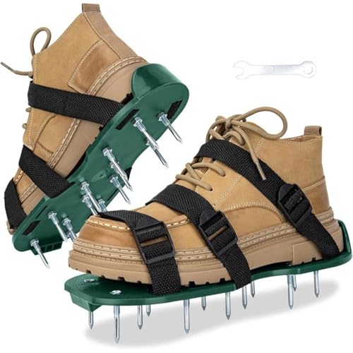 EXKURPOO Rasenlüftungsschuhe Rasenbelüfterschuhe mit Klettverschluss, einzigartiges Design, frei installierbare, robuste Belüftungssandalen mit Spikes(6 Bands Green) von EXKURPOO