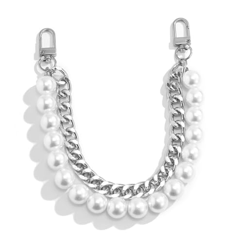 EXKURPOO Taschenkette 24cm Pearls Chain Strap for Handbag Fashion Accessories for Imitation Pearl Bag Metal Chains(Silver) von EXKURPOO