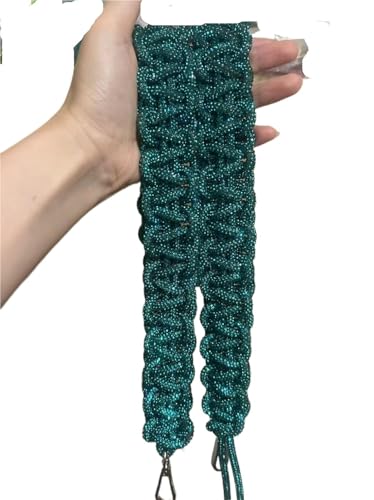 EXKURPOO Taschenkette Glitter Diamond Fashion Bag Strap PVC Rhinestones Rope Woven Handmade Shoulder Bling Shiny Belt Parts&Accessories(Dark Green 3.5x110cm) von EXKURPOO