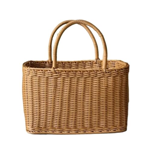 Rattan Aufbewahrungsbox Home Storage Organizer Rattan gewebter Korb mit Griff tragbarer Picknickkorb handgewebter rechteckiger Blumenkorb Obst(S) von EXKURPOO