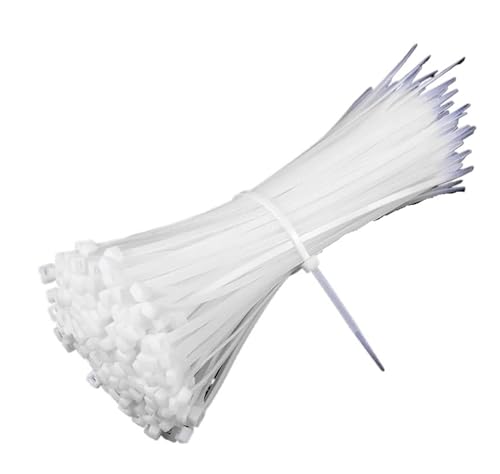 kabelbinder 100 Stück selbstsichernde Kunststoff-Nylon-Krawatte, weiße Reißverschluss-Wraps, Nylon-Kabelbinder-Set, Befestigungsring-Schleife(Tie 4x300mm 100Pcs) von EXKURPOO