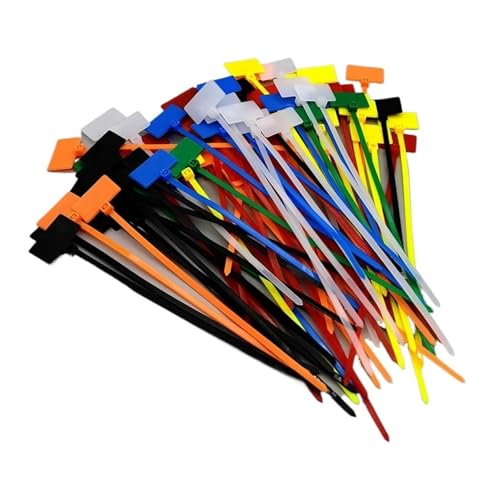 kabelbinder 50 Stück Easy Mark Nylon-Kabelbinder-Tag-Etiketten Kunststoff-Klettverschluss-Markierungen Kabelanhänger selbstsichernde Kabelbinder(Black) von EXKURPOO