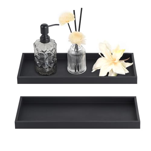 EXELCO 2er 30cm Badzimmer Deko Tablett Schwarz Silikon Bad Dekotablett Klein Schmuckschale Kerzentablett Rechteckig Ablageschale Badezimmertablett für Schmuck Kerzen Handtuch Waschtisch Badewanne von EXLECO