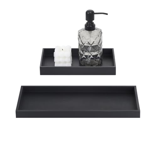 EXELCO 30+20cm Badzimmer Deko Tablett Schwarz Bad Dekotablett Klein Silikon Schmuckschale Kerzentablett Rechteckig Ablageschale Badezimmertablett für Schmuck Kerzen Handtuch Waschtisch Badewanne von EXLECO