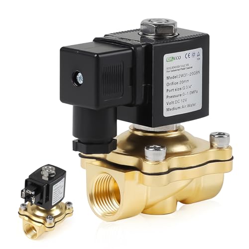 EXLECO 12V DC Magnetventil Messing G3/4" Elektromagnetventil Messing Elektrisch Magnet Ventil DN20 0-10 bar Wassereinlass Wasserverteilungsventile NC Direktwirkende Magnetventil für Wasser Luft von EXLECO