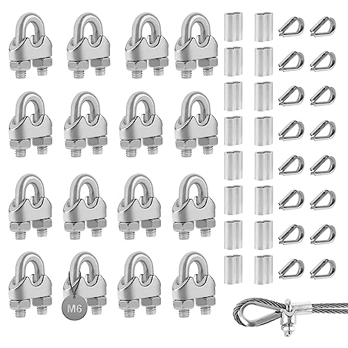 EXLECO 16er Drahtseilklemme 6mm Seilklemme Stahlseil Edelstahl Bügeform Drahtseil Clip Seil Bügelseilklemme mit Aluminiumhülsen Kauschen für Stahlseil Stahlkabel Stahldraht Wäscheleine Markise Fixiert EXLECO 16er Drahtseilklemme 6mm Seilklemme Stahlseil Edelstahl Bügeform Drahtseil Clip Seil Bügelseilklemme mit Aluminiumhülsen Kauschen für Stahlseil Stahlkabel Stahldraht Wäscheleine Markise Fixiert von EXLECO