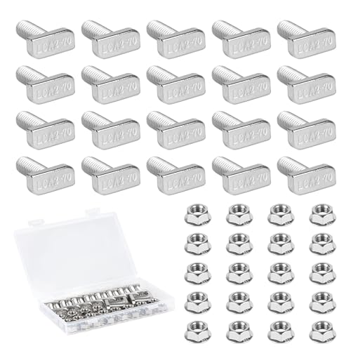 EXLECO 20 x Hammerkopfschrauben M8x20mm Edelstahl Hammerkopf Schraube T Nut Bolzen mit Kunststoffbox Edelstahlschraube Befestigung mit Flanschmuttern für T Nut Schiene Gewächshaus Profilschienen von EXLECO