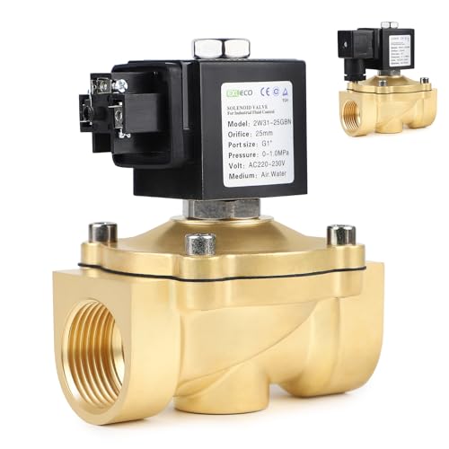EXLECO 230V AC Magnetventil Messing G1" Elektromagnetventil Messing Elektrisch Magnet Ventil DN20 0-10 bar Wassereinlass Wasserverteilungsventile NC Direktwirkende Magnetventil für Wasser Luft Gas Öl von EXLECO