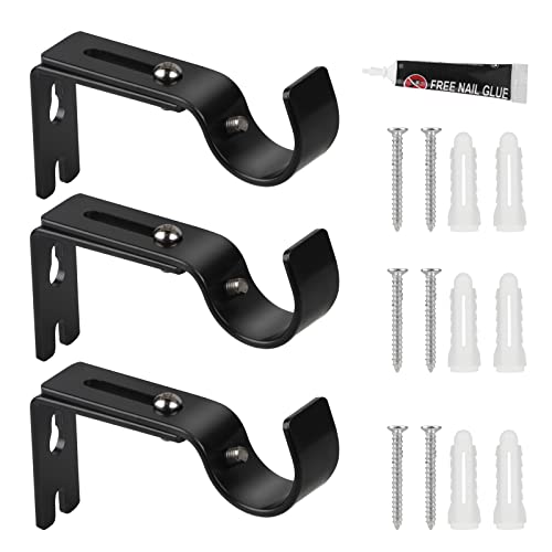 EXLECO 3 Stücke Gardinenstange Halterung Ø20-25mm Durchmesser Verstellbar Metall Wandhalterung 3cm Verstellbare Länge Vorhangstange Halter Spannstange Selbstklebend & Bohren für Hause Büro, Schwarz von EXLECO