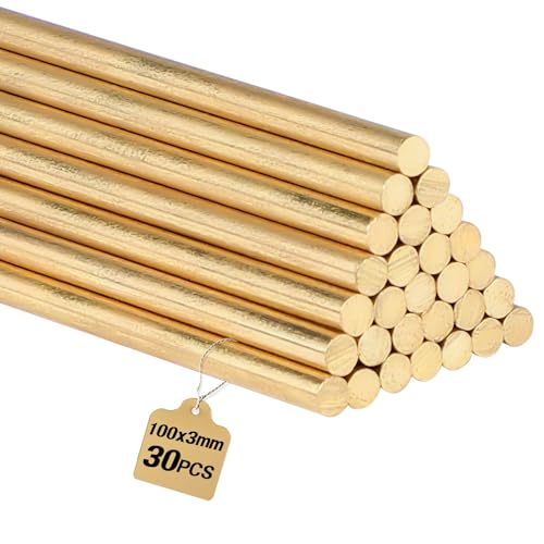 EXLECO 30 Pcs Messingstäbe Ø3MM x 100MM, Metallstäbe Messingstangen Massive Runde Messingstab Metallstab Metallstange Massivem Messing Rundstab Stangen für DIY-Handwerk RC Model und Drehbank Bar Stock von EXLECO