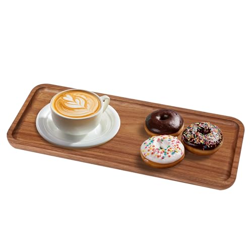 EXLECO 30 x 12 cm Holztablett Rechteckig Deko Serviertablett Holz Deko Tablett Länglich Dekotablett Akazie Serviertablett Holz Rechteckig Käsebrett Servierplatte Wooden Tray für Käse Dessert Kerzen von EXLECO