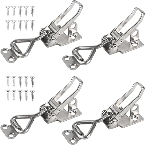 EXLECO 4Pcs Edelstahl Spannverschluss Set Abschließbar Spannverschlüsse M4 Kniehebelspanner Kistenverschluss verstellbar Hebelverschluss Sicherheitsverschluss Kappenschloss für Schrank Tür Kisten von EXLECO