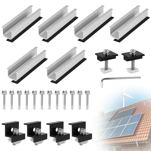 EXLECO 6 x 12cm Solar Halterung Flachdach Montageset Balkonkraftwerk Halterung Solarmodul Flachdachhalterung Photovoltaik Montageschiene Solarpanel Befestigung mit Endklemmen Mittelklemmen 35mm 30mm von EXLECO
