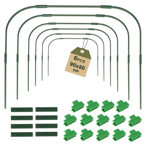 EXLECO 6Pcs Folientunnel Pflanzenschutz Gewächshaus mit Halteclips Metall Pflanztunnel Bögen für Hochbeet Abdeckung 80 * 90cm Frühbeet Tunnel Pflanzenschutzzelt für Garten Foliengewächshaus von EXLECO
