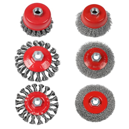 EXLECO 6er Drahtbürste Winkelschleifer 75mm 100mm Drahtbürste Flex Set Topfbürste Winkelschleifer M14 Stahlbürste Flex Bürste Twist Knot Drahtbürsten Set Kegelbürste Winkelschleifer Topfbürste Flex von EXLECO