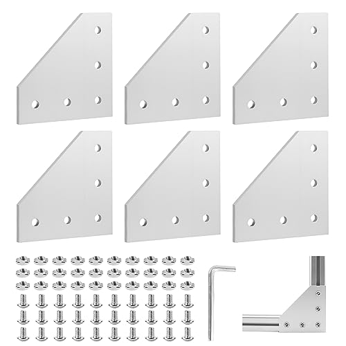 EXLECO 6er Eckhalterung Verbindungsplatte Aluprofil 20X20 Eckhalterungsplatte Eckwinkelplatte Außenprofil L Profil Aluminium mit Muttern Schrauben Schraubenschlüssel für 6mm Schlitz Aluminiumprofil von EXLECO